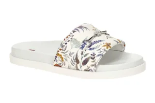 H?gl 0859 0299 Damen Pantoletten wei?/multi Blumen-Print Echtleder bequem