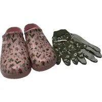 Steinnacher Bärbel Damen Gartenclogs Safari rosa mit passenden Gartenhandschuhen Clog