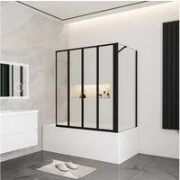 duschspa Badewannenaufsatz ESG schwarz Faltwand + Seitenwand Duschtrennwand Duschabtrennung, Einscheibensicherheitsglas, Sicherheitsglas, (Set), Glas