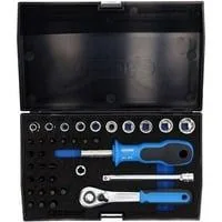 Steckschlüssel-Satz 1/4", 37-teilig, Werkzeug-Set mit Hebel-Umschaltknarre