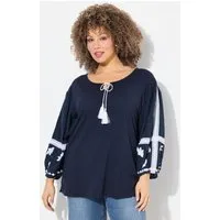 Ulla Popken Druckbluse Bluse Stickerei Tunika-Ausschnitt Langarm