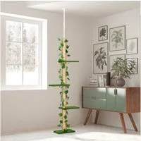 PawHut Kratzbaum Katzenkratzbaum Deckenhoch, 202-242 cm, Kletterbaum, höhenverstellbar, mit Kippschutz, Jute, Grün+Gelb
