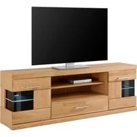 OTTO home Lowboard Ribe,160cm breit,55cm hoch,Oberplatte massiv, Korpus Holzwerkstoff,Glaseinsatz aus gehärtetem Glas,Böden versetzbar