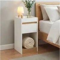 en.casa Nachttisch, »Lure« 55x30x35 cm 1 Schublade und 1 Ablagefach Weiß/Eicheoptik