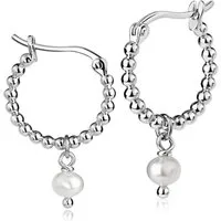 Materia Paar Creolen Damen Silber Kugel Creolen Süßwasser Perle Weiß SO-507, 925 Sterling Silber, rhodiniert
