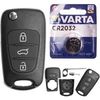 mt-key Auto Klapp Schlüssel Ersatz Gehäuse 3 Tasten + Rohling + VARTA CR2032 Knopfzelle, CR2032 (3 V), für Hyundai i20 PB i30 FD Elantra ix20 JC Funk Fernbedienung