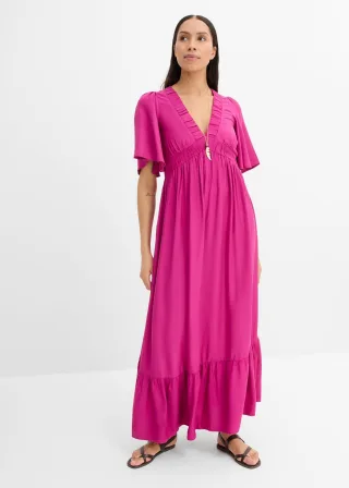 bonprix Maxi-Stufenkleid aus fließender Viskose, pink, Gr.50, Langes Kleid mit Volants und Ballonärmeln