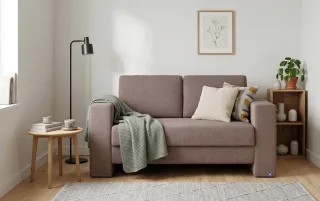 BRUNO Schlafsofa 120cm in Braun | Kubus | stabiles Massivholz & Boxspringkomfort