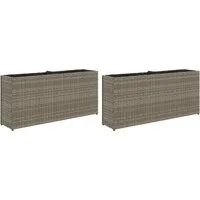 vidaXL Blumentopf Pflanzkübel mit 2 Töpfen 2 Stk. Grau 90x20x40 cm Poly Rattan (2 St)