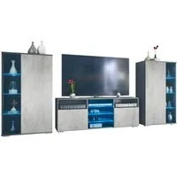 Vladon Wohnwand Davos, (Anbauwand, bestehend aus 2 Vitrinen, 1 TV-Board und LED-Beleuchtung), Anthrazit matt/Beton Oxid Optik (329 x 134 x 35 cm)