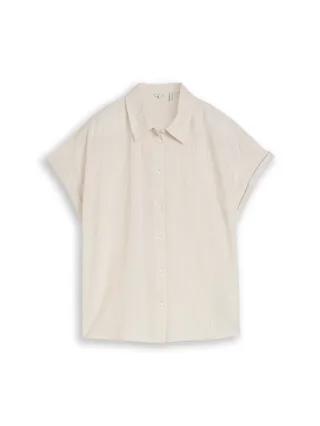 Tom Tailor - Loose Fit Bluse mit Leinenanteil taupe white irregular stripe - Gr. - 36