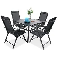 PHI VILLA Garten-Essgruppe, (Outdoor Terrassenmöbel Set mit 7 Verstellbaren Garten Klappstühle, Wetterfest Gartentisch mit Stühlen), 5 PCs Gartenmöbel Set