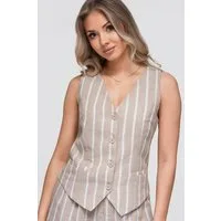 OMBRE Anzugweste Damen Anzugweste Slim Fit Elegant mit V-Ausschnitt Beige L (kein Set, 1-tlg)