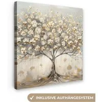 OneMillionCanvasses® Leinwandbild Baum - Beige - Gold - Farben Optik - Grau, Fotodruck (1 St), Wandbild, Deko Schlafzimmer Wohnzimmer Flur 20x20 cm