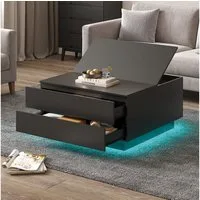 radelldar Couchtisch mit 2 Schubladen und aufklappbarer Tischplatte, 78x78x40cm (1-St), Wohnzimmertisch Beistelltisch mit LED-Beleuchtung