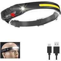 Olotos Stirnlampe LED COB XPE Kopflampe Scheinwerfer USB Wiederaufladbar mit Sensor, 1-3 COB 5 Modi 230°Ultra Weitwinkel Rot Gelb Licht IPX4 Wasserdicht