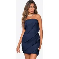 Imily Bela Minikleid Damen schulterfrei ärmellos mit diagonalen Rüschen Club Party (Packung, 1-tlg., 1per-Pack) in Unifarbe