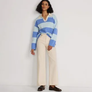 Feinstrick-Polopullover mit Rugbystreifen, Damen, size: regular, Blau, Baumwolle, by Lands' End