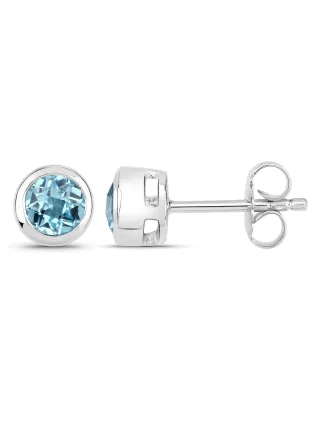 Vira Jewels Ohrstecker 925-Sterling Silber rhodiniert Glänzend Topas blau rund