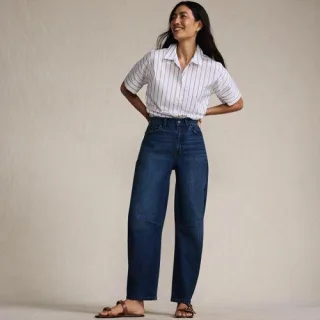 Soft Denim Relaxte Barrel-Jeans Mid Waist, Damen, size: regular, Blau, Elasthan/Baumwoll-Mischung, by Lands' End