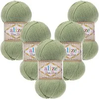 Alize 5 x ALIZE Baby Best 138 Olive Häkelwolle, 240 m, Babywolle,Viskose,Anti-Pilling,Babygarn