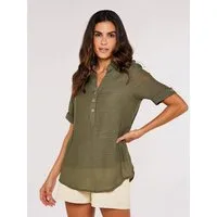 Apricot Klassische Bluse Top in Shimmeroptik mit Zierknöpfen