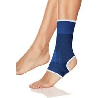 LifeMed Fußbandage FUßBANDAGE elastisch Sprunggelenkbandage Knöchelstütze (Größe L - 21), blau Fußgelenk Bandage Sportbandage Sport Fitness Training