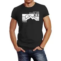 Neverless Print-Shirt Herren T-Shirt Osaka Japan Superiors Mountain Retro Design Printshirt mit Print