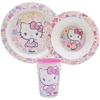 Hello Kitty Kindergeschirr-Set Hello Kitty Kinder Geschirr-Set 3 teilig Becher Teller Schüssel (3-tlg), 1 Personen