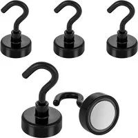 Poppstar Dekomagnet Neodym Magnet-Haken, für magnetische Flächen, (Haftkraft 23kg, 5-St), mit abschraubbaren Haken, Farbe schwarz