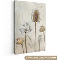 OneMillionCanvasses® Leinwandbild Blumen - Aquarell - Stilleben - Braun - Vintage, Fotodruck (1 St), Leinwand Canvas Wandbild, Wanddekoration 20x30 cm