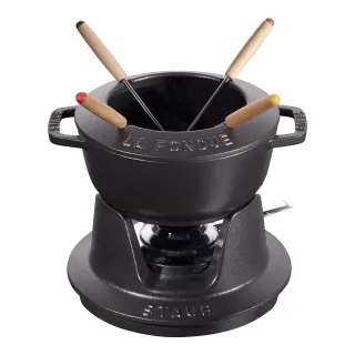 Staub Specialities Fondue Set 16 cm, rund, Schwarz, Gusseisen
