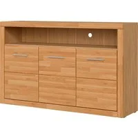 OTTO home Sideboard Ribe,130cm breit, Fronten Massivholz,7 Fächer, Holz massiv, Holzwerkstoff, Metall Griffe,3 Türen