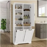 REDOM Hochschrank Badezimmerschrank (mit Feuchtigkeitsbeständigem Lack, Doppeltem Wäschekorb, Verstellbaren Regalen & Viel Stauraum)