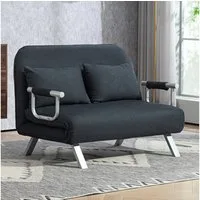 HOMCOM Schlafsofa 2er-Sofa mit Schlaffunktion, Verstellbarer Rückenlehne, Kissen, Schlafsessel 1 Teile, für Wohnzimmer, Schlafzimmer, Schwarz