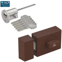 BASI Türzusatzschloss Kastenschloss (Spar-Set), im Set mit Außenzylinder, Drehknauf, Sperrriegel, Dornmaß 60 mm, braun