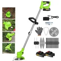 CONENTOOL Akku-Rasentrimmer 21V mit 4000mAh Akku, Verstellbarer Teleskopstiel, 15 cm Arbeitsbreite Messer, (Set, mit 4 Messertypen), inkl. 2 x 2.0Ah Akkus