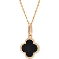 HOPLO Kettenanhänger Anhänger Blume klein Onyx mit 1,1 mm Goldkette 36 cm 585-14 Karat Gold, Made in Germany