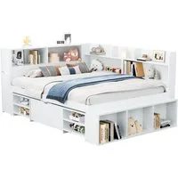 EXTSUD Kinderbett Kinderbett 90×200 cm – Multifunktional mit Schubladen & Stauraum, Bücherregal und Stauschrank, großer Stauraum,Lattenrost, ohne Matratze