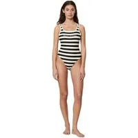 Marc O'Polo Badeanzug Classic Stripes tiefer Rückenausschnitt, Streifen, Logoschriftzug