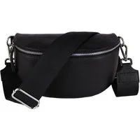MIRROSI Bauchtasche Damen, Echtleder, Leder, Made in Italy, Umhängetasche, Brusttasche, (Schultertasche für jeden Anlass (1 Tasche & 2 Gurte), 3 Größen auswählbar), Crossbody Bag, Schwarz, gemusterten& verstellbaren Schulterriemen