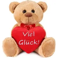 BRUBAKER Kuscheltier Teddy Plüschbär mit Herz Rot - Viel Glück (Schmusetier Bär - Stofftier Braun Hellbraun, 1-St., Geschenk-Set), kleiner Teddybär Plüschteddy Kuscheltier