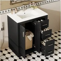 Flieks Waschtisch Waschbeckenunterschrank inkl. Keramik-Waschbecken (B76/T46,5/H85,5 cm, 1-St., bodenstehend), Badmöbel-Set Badzimmerschrank mit 3 Schubladen und 2 Türen