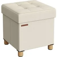 SONGMICS Sitzhocker mit Stauraum, 38 x 38 x 40 cm, für Wohnzimmer Schlafzimmer Schlafsaal, kleine klappbare, Aufbewahrungsbox, bis 300 kg belastbar, cremeweiß