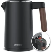 Arendo Wasserkocher Edelstahl, Temperatureinstellung 40° - 100 °C mit Anzeige, Doppelwand, 1,5 l, 2200 W, Warmhaltefunktion, 360° Basis, mit Griff in Holzoptik, BPA-frei