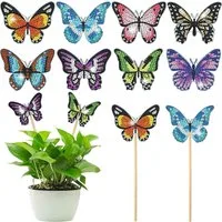 FOUORTUNATE-BEE Kreativset DIY Diamantmalerei Gartenstecker – 8er Schmetterling Bastelset, Diamant Sticker Bastelset für Blumentöpfe, Balkon & Deko