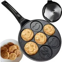 Ruhhy Bratpfanne Eierkuchenpfanne Pfannkuchenpfanne, Aluminium (Einzelpfanne), 7-fach Emoji-Formen, Antihaftbeschichtung
