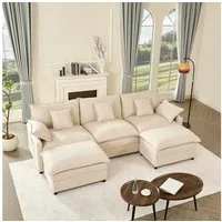 LITBIRD Sofa U-förmiges modulares 3-Sitzer Ecksofa mit Hocker im Cloud-Design, 1 Teile