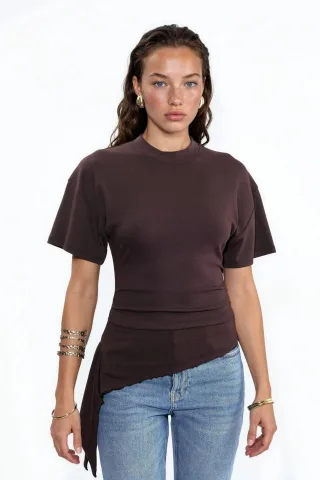 Übergroße Crew-Neck Drapierte Bluse