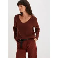 bonprix Strickpullover aus reiner Baumwolle, mit V-Ausschnitt, unifarben, lässige Passform